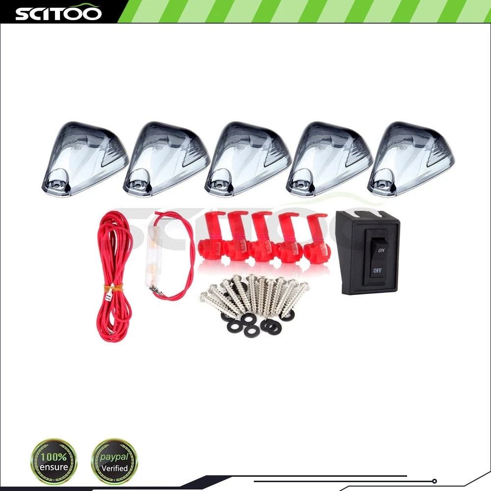 5X Smoke Lens Roof Cab Marker Clearance Lights + 1X Wiring Pack for Ford