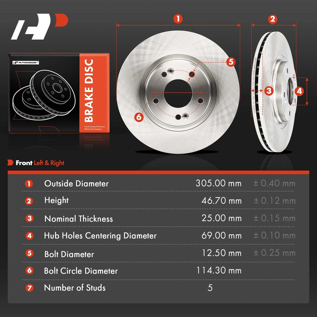 Front Disc Brake Rotors for Hyundai Elantra (2017–2020) Sonata Kia Forte