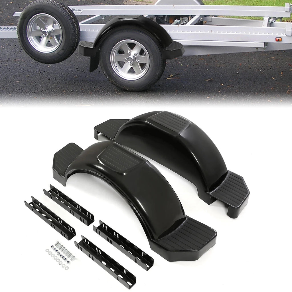 Set of 2 Glossy Black Single Axle Trailer Fenders for 13" Wheels (Fits Various)