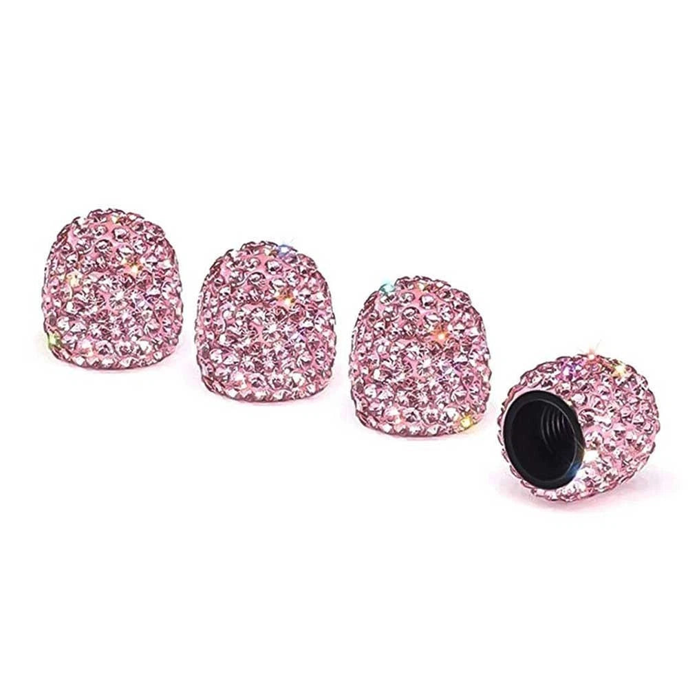 Air Valve Cap Set of 4 for Car (Anti-rust, Dust-Proof, Pink Rhinestone)