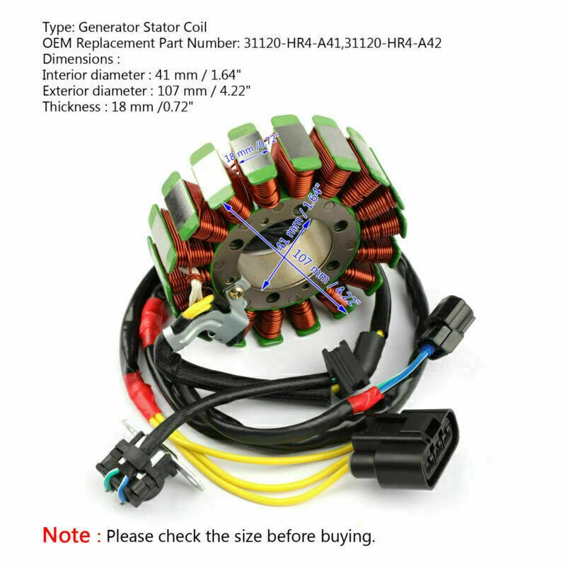 Stator for Honda TRX 500 520 Fourtrax Foreman FE FM (2014–2021) 31120-HR4-A42