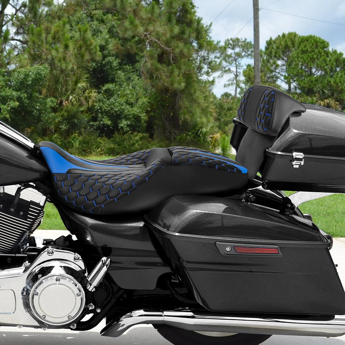 Seat Backrest Pad for Harley Touring (2014–2023) Black Blue