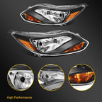 Headlight Assembly for Ford Focus (2012–2014) Black Housing Left+Right Pair