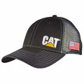 Caterpillar Structured Black Chino Trucker Hat with US Flag