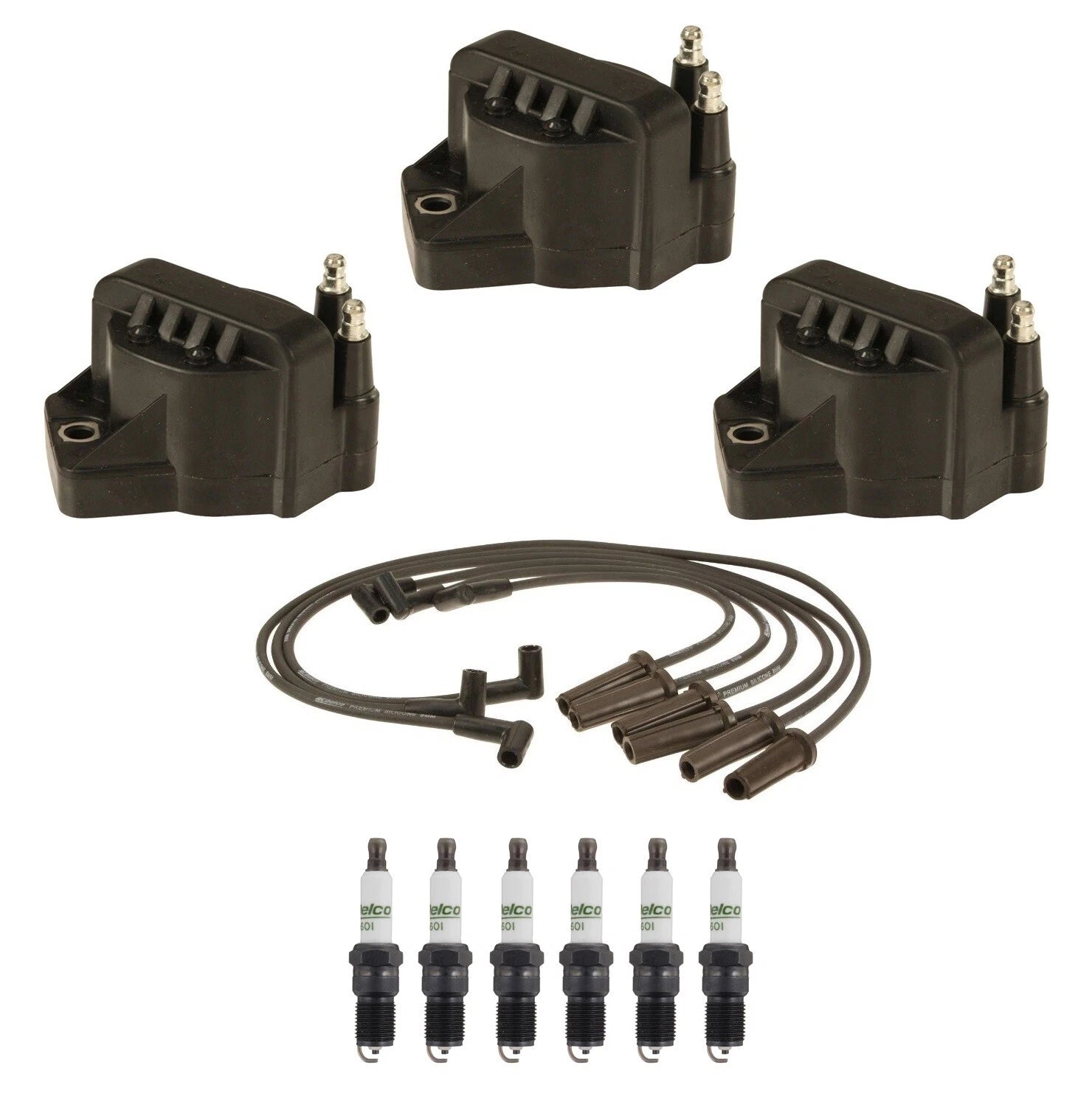 3X Ignition Wires, 3 Coils, 6 Spark Plugs Kit for Oldsmobile Pontiac Buick (3.8L)