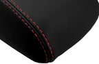 Leather Console Lid Armrest Cover for Ford Focus (2012–2018) Black Red Stitch