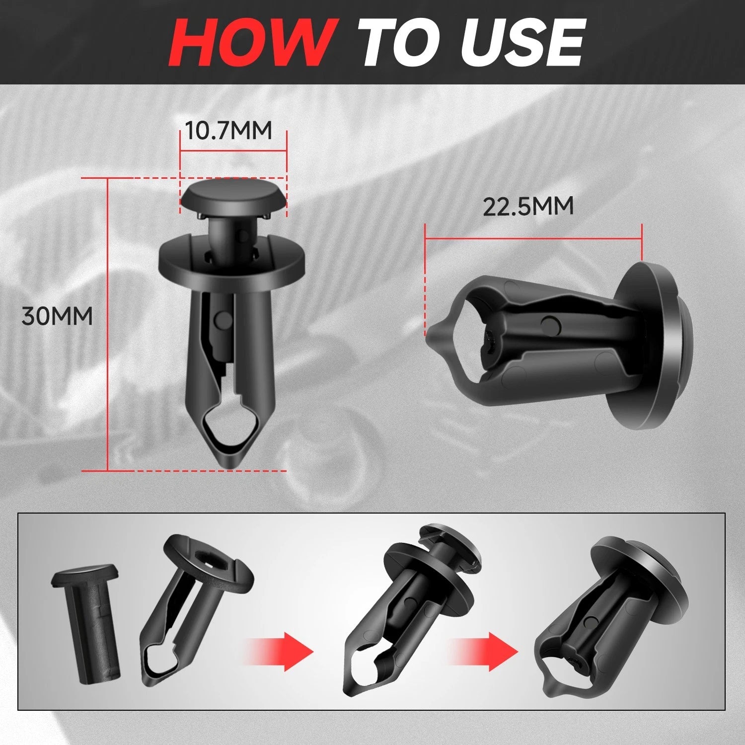 Set of 4 Alloy Steel Black Clip-On Fasteners Bolt Kit for Infiniti G35, Nissan 350Z, 370Z