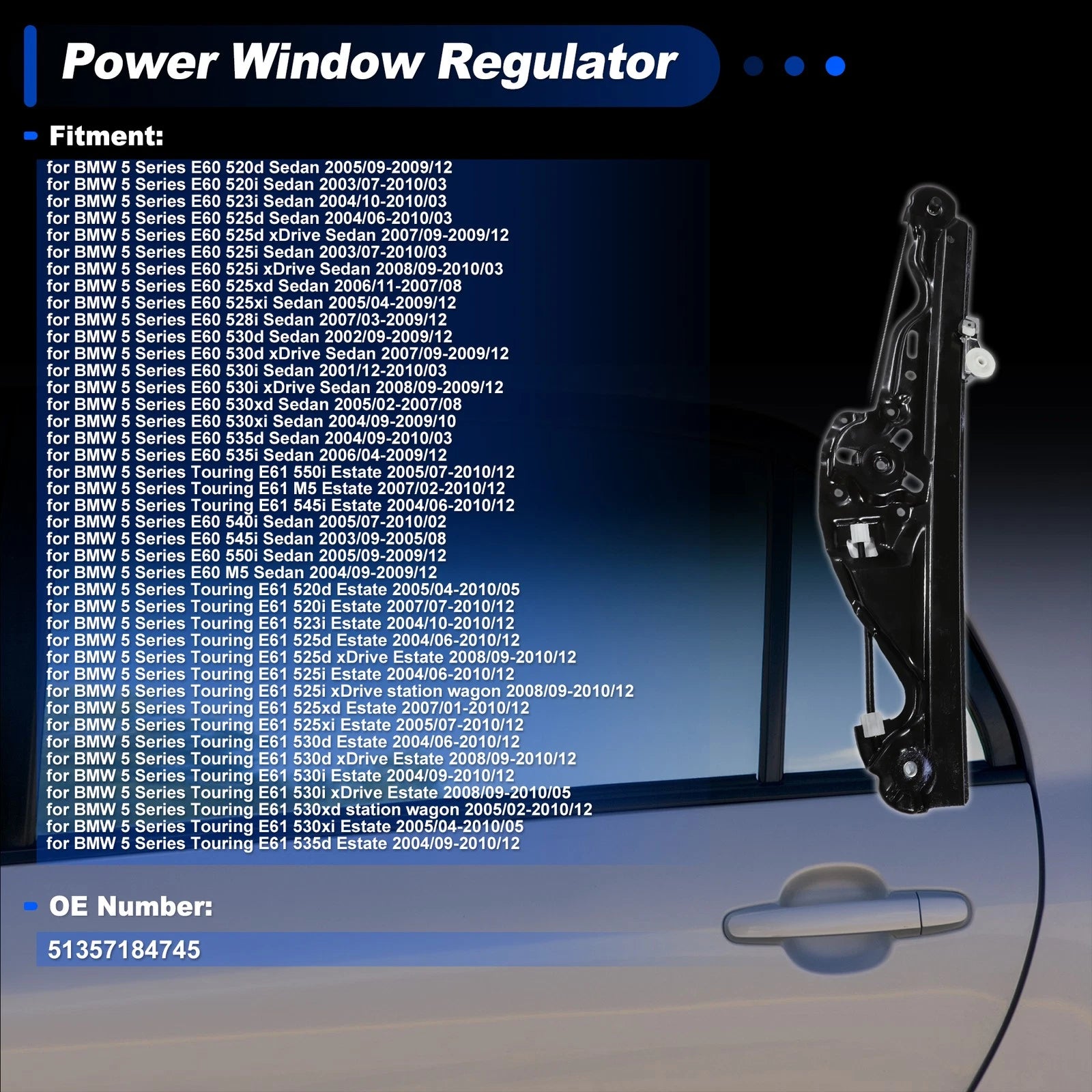 Rear Left Power Window Regulator for BMW 5 Series E60 (2005–2010) No. 51357184745
