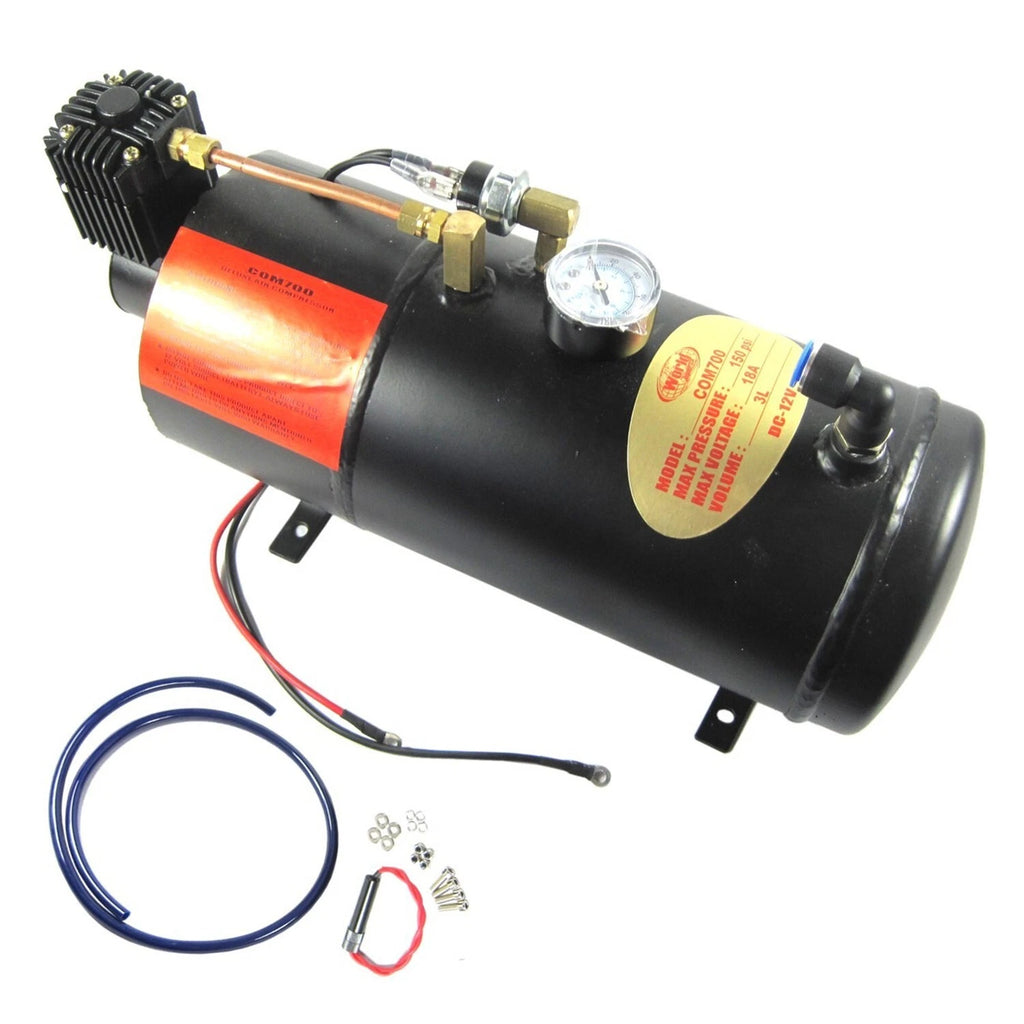 2X Black Train Horn Kit with 120 PSI Air Compressor for Universal Fit