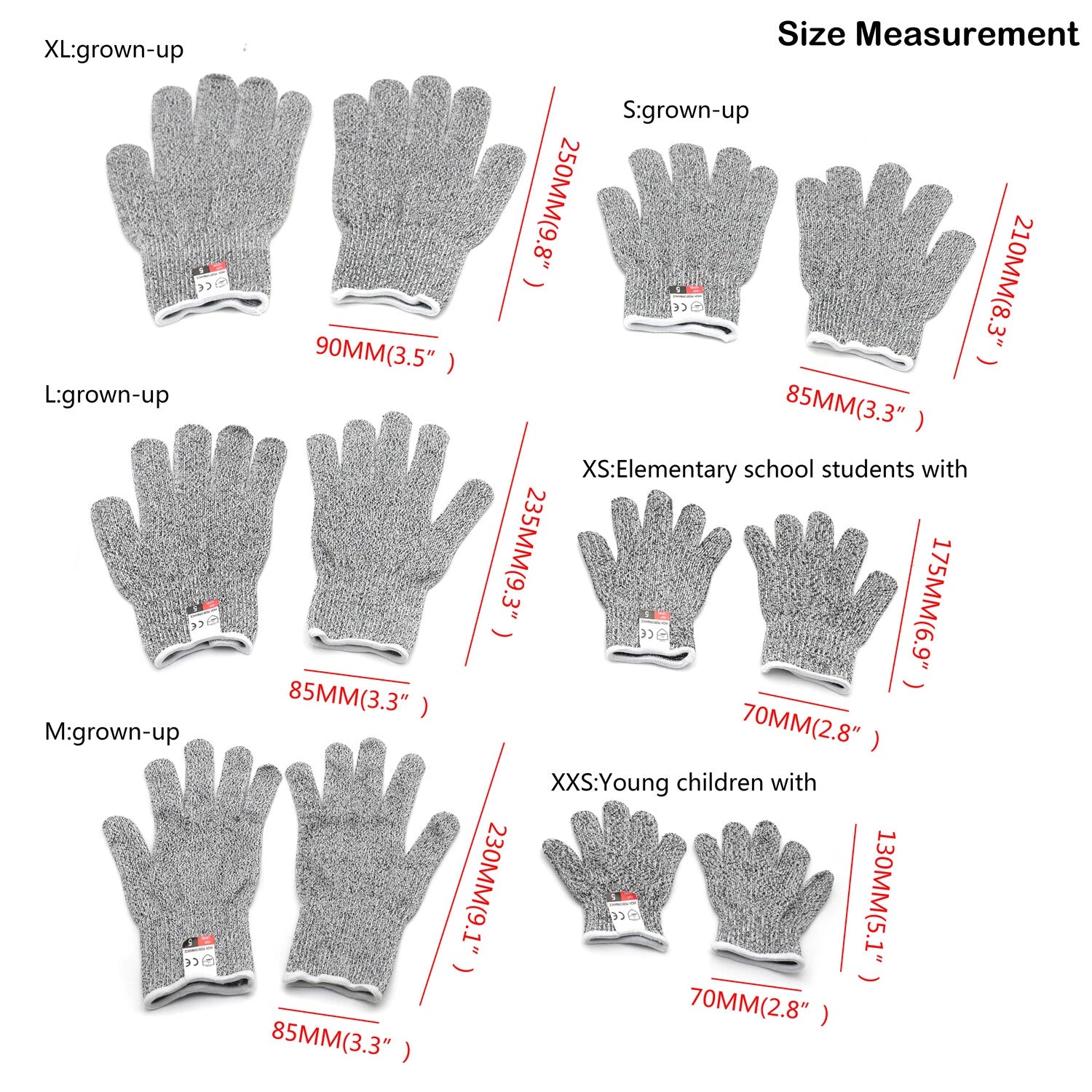 Cut-Resistant Stretch Gloves for Kids (6-8 Years) - Level 5 Protection (10 Pair)
