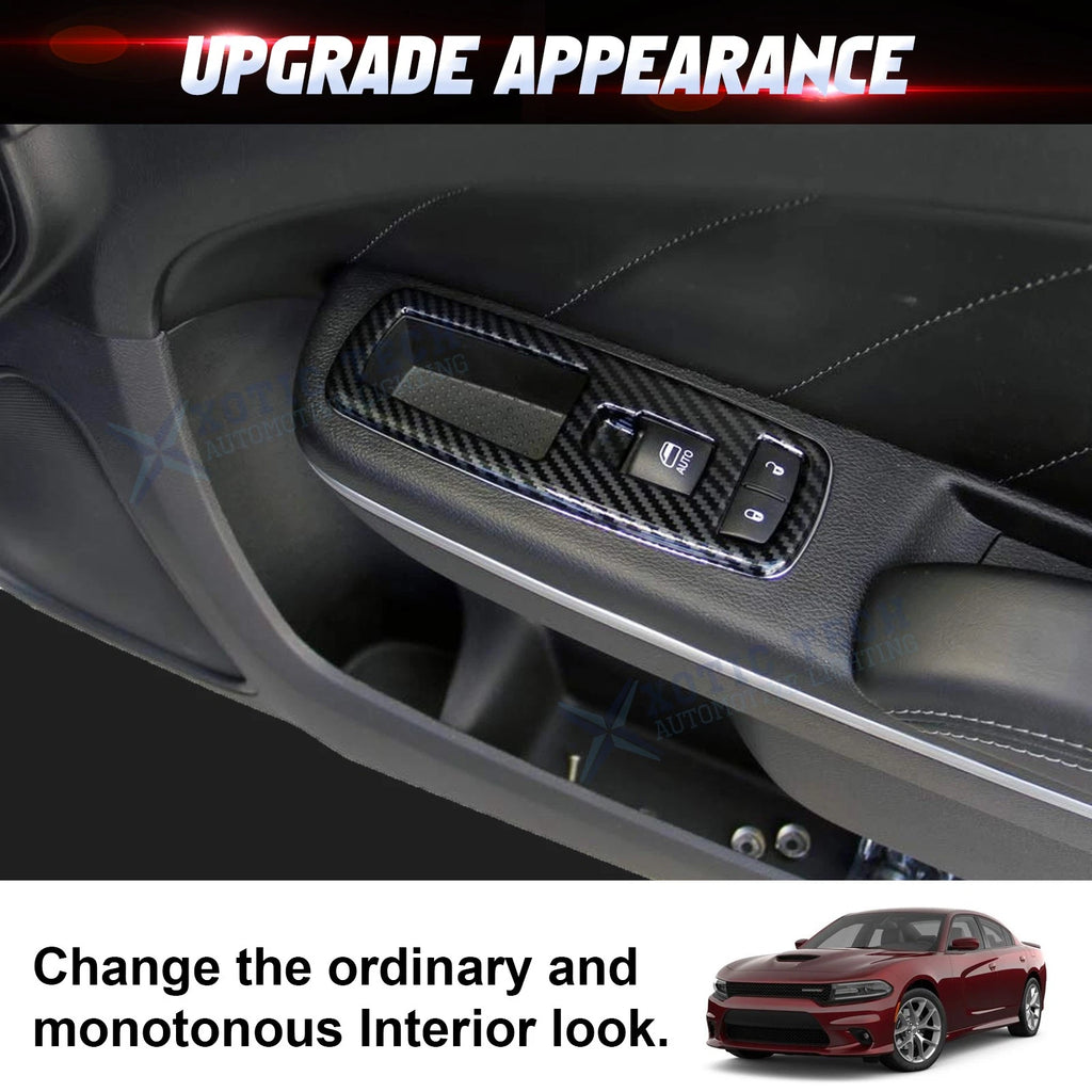 Carbon Fiber Texture Window Lift Switch Panel Overlay Trim Fit Dodge Charger (2011-2021)