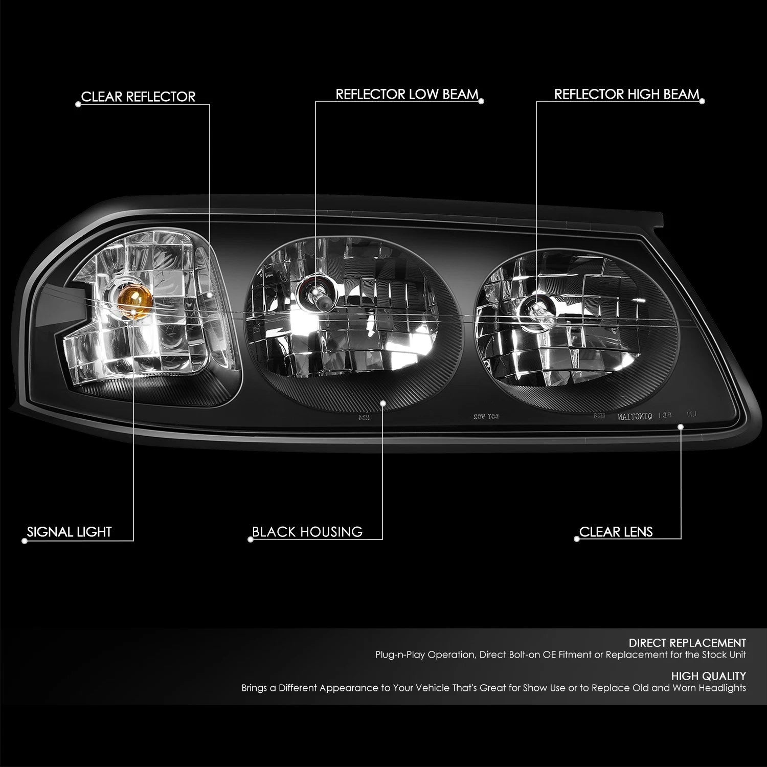 Pair of Headlights for Chevy Impala (2000–2005) - Black Housing, Clear Lens