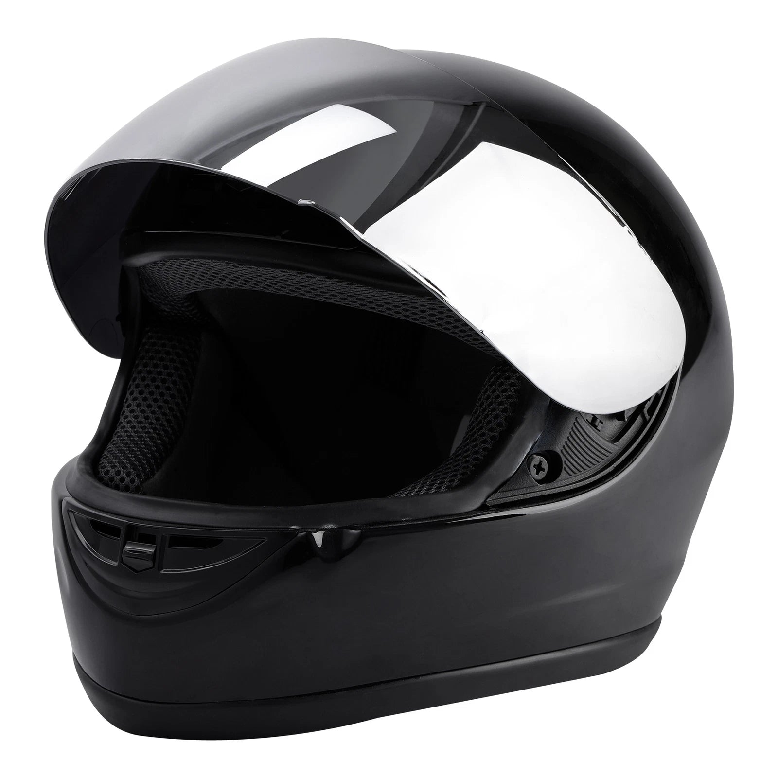 Gloss Black Full Face Helmet for Motorcycle (S, M, L, XL) + Silver Visor