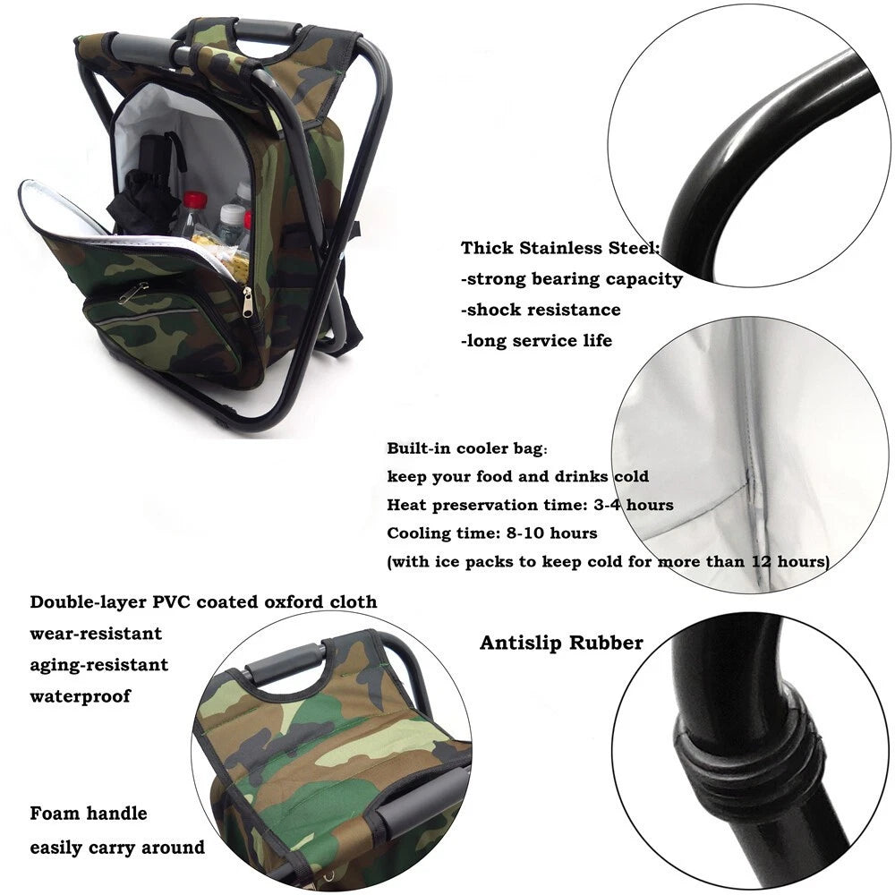 3 in 1 Insulated Cooler Bag Chair for Beach Fishing Camping Hiking