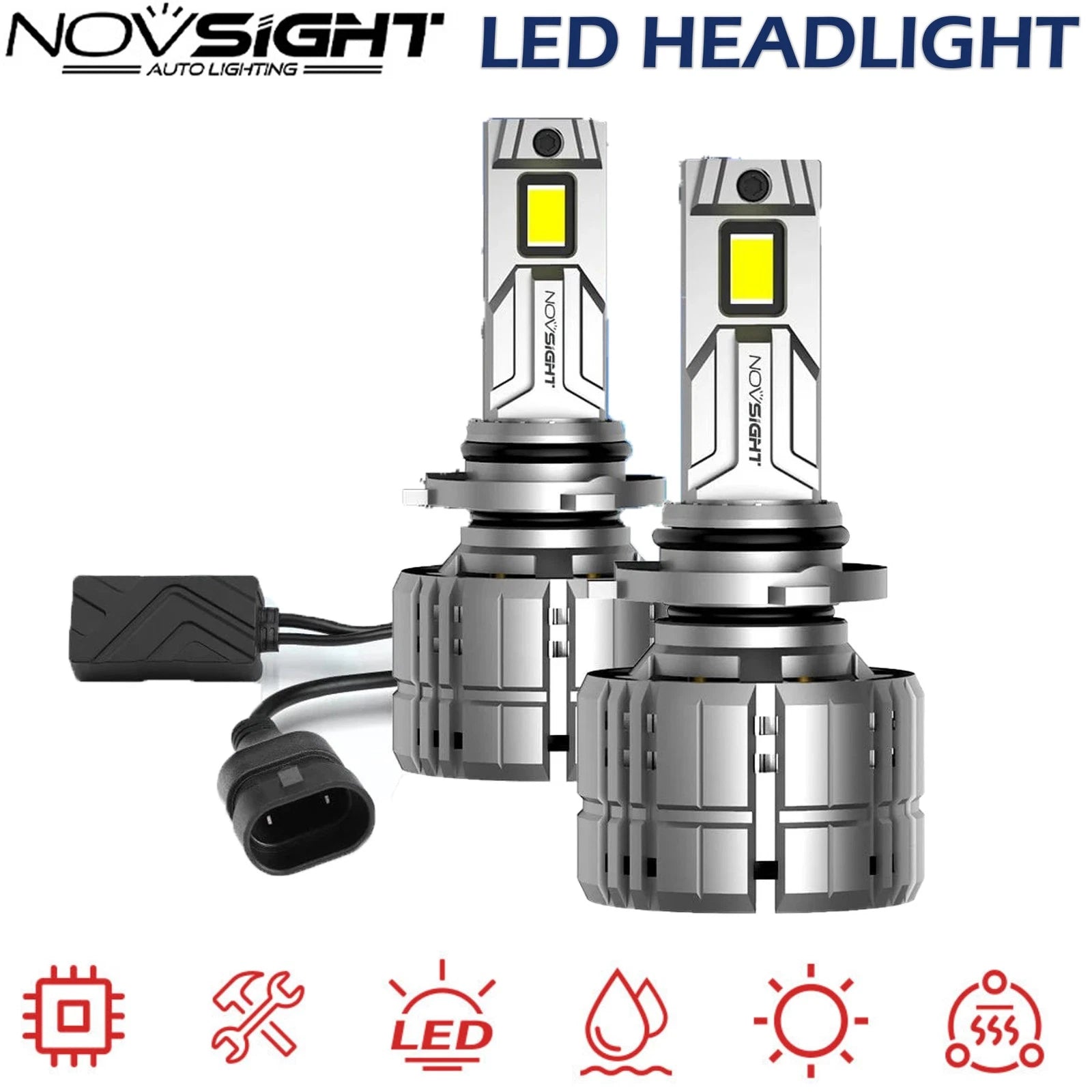 2X 9005 LED Headlight Bulbs for NOVSIGHT (High Low Beam, 6500K)