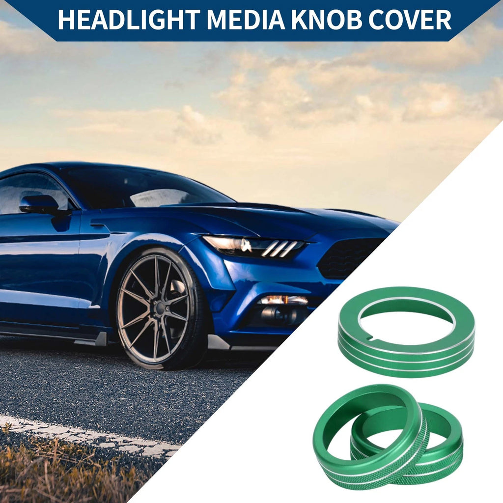 3X Headlight Media Tune Switch Knob Cover for Ford Mustang (2015–2021) Green