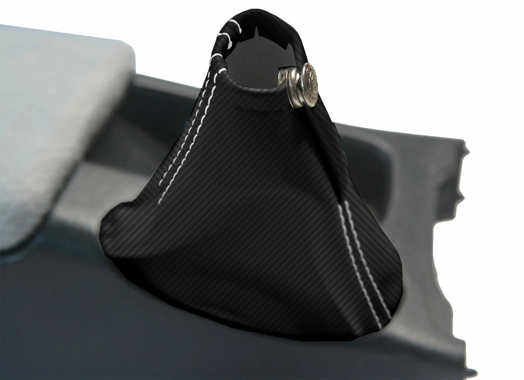 E Brake Boot Cover for Nissan Skyline R32 (1989–1993) Carbon Fiber White Stitch