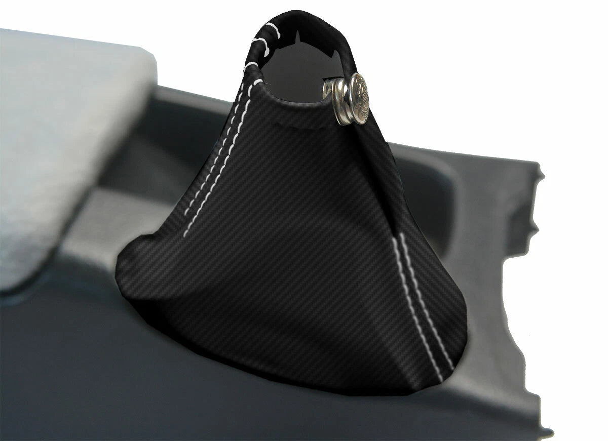 E Brake Boot Cover for Nissan Skyline R32 (1989–1993) Carbon Fiber White Stitch