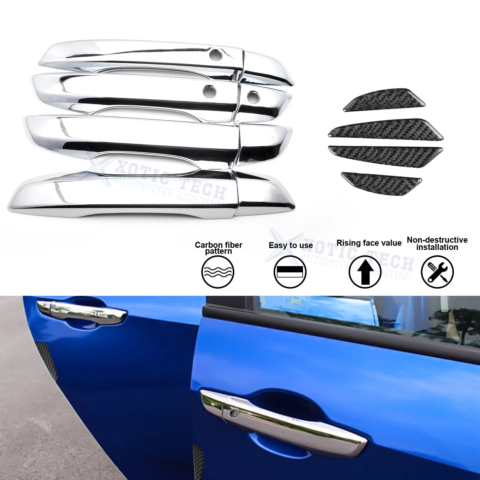 Chrome Silver Door Handle and Door Edge Guard for Honda Civic (2016-2021)