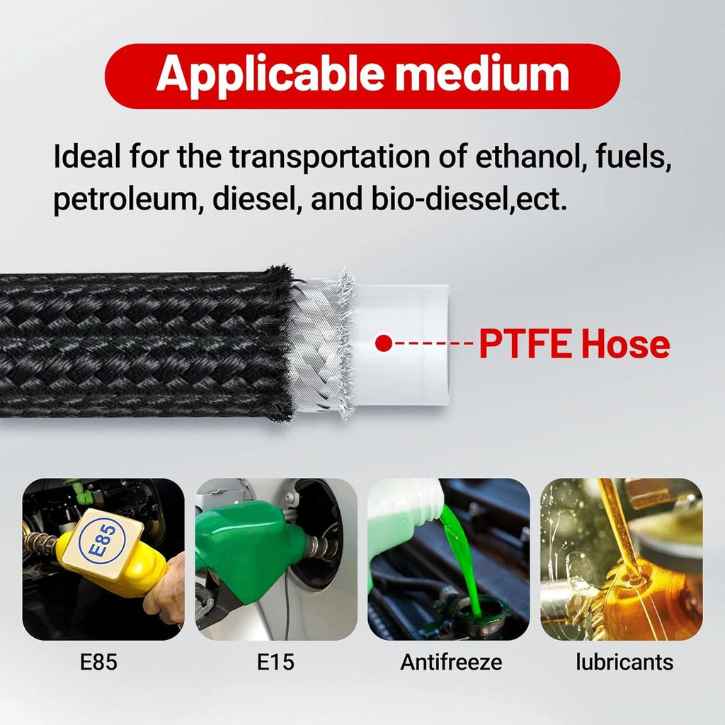 10AN Black Nylon Braided E85 PTFE Fuel Line Hose Kit for Universal Use (20ft)