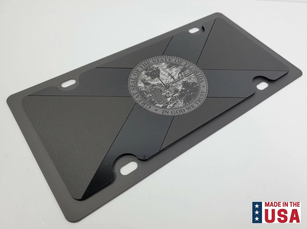 Metal License Plate Tag with Blacked Out Florida Flag for All Vehicles (Any Year)