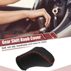 Gear Shift Knob Cover Protector for Toyota Crown (Black, Red Stitches)
