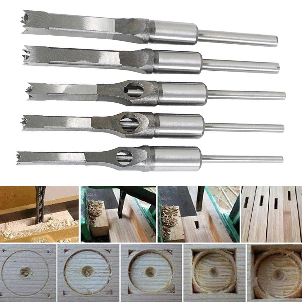 Set of 6 Square Hole Mortise Chisel Drill Bits 6.35mm to 16mm