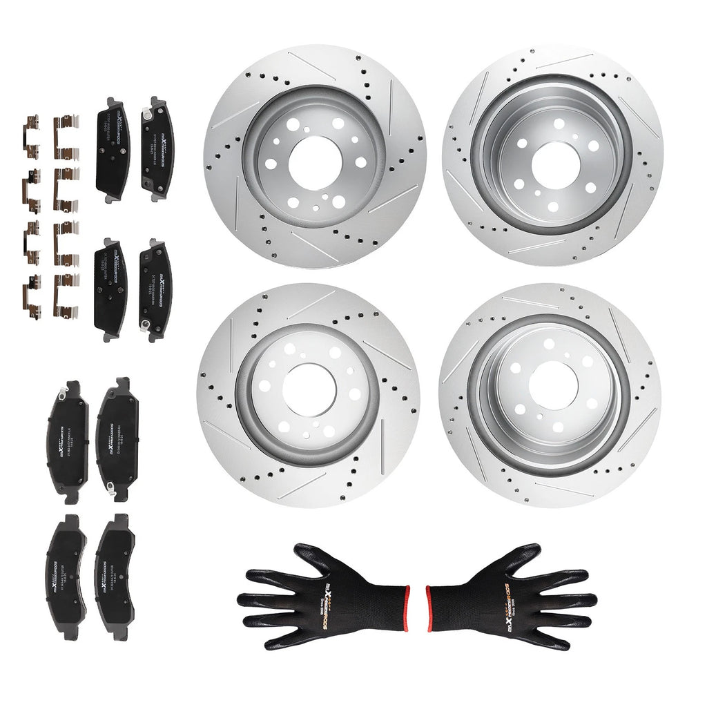 Front Rear Brake Disc Rotors + Brake Pads for GMC Sierra 1500 (2014–2018) / Yukon XL (2015–2020)