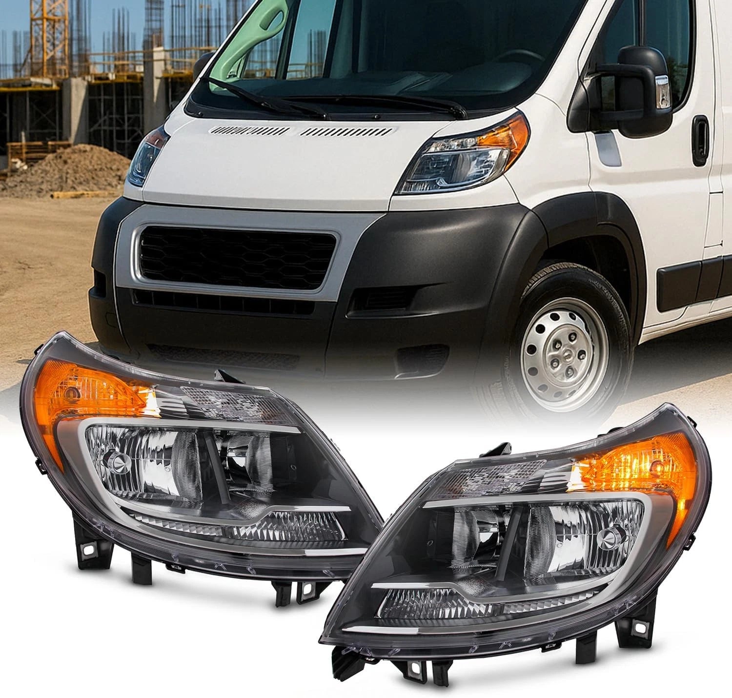 Set of 2 Left + Right Headlights w/ DRL for Dodge Ram ProMaster 1500/2500/3500 (2014–2022)
