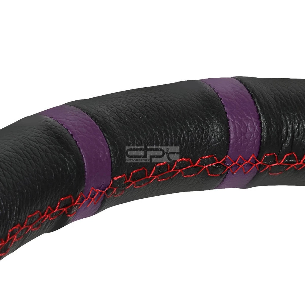 6-Bolt Deep Dish Steering Wheel for Universal Fit (Black Spoke, Purple Stripe)