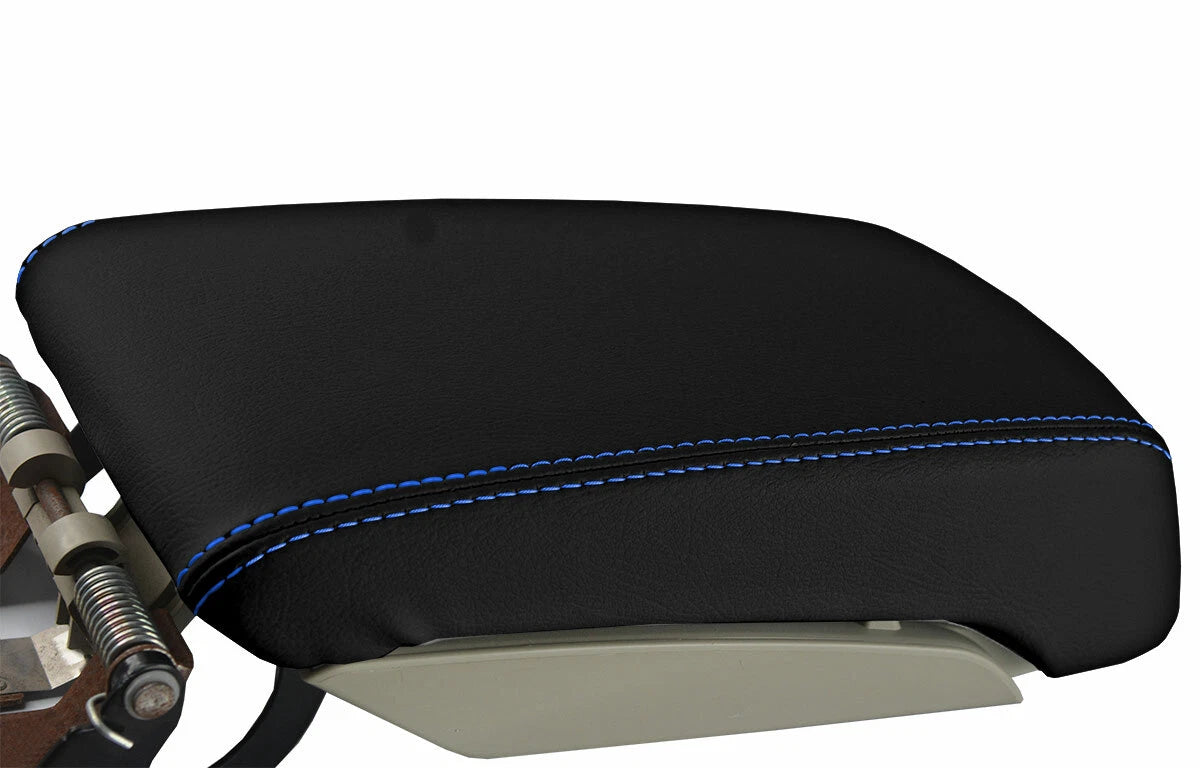 Leather Console Lid Armrest Cover for Subaru Legacy (2010–2014) Blue Stitch