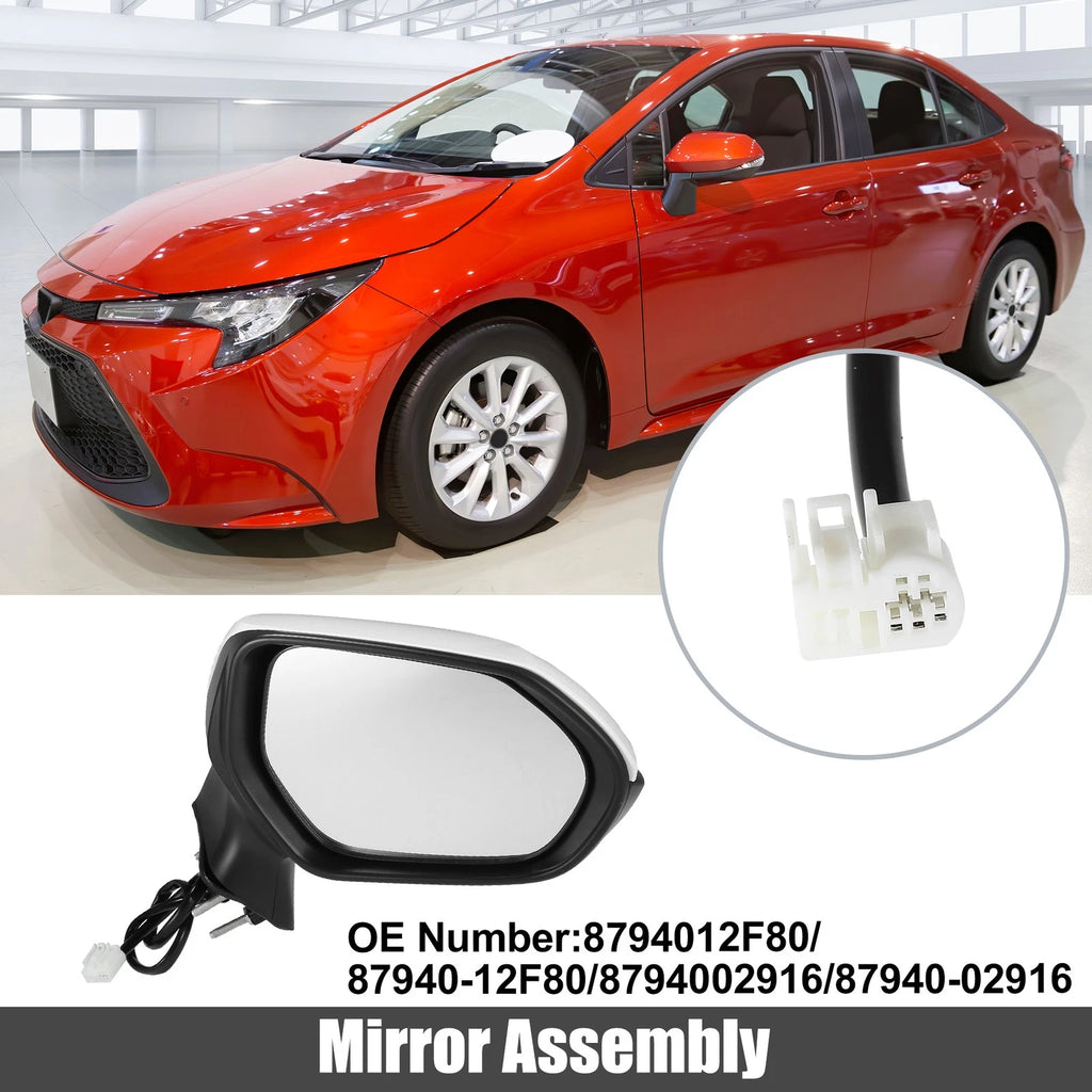 3 Pin Right Side Exterior Door Mirror Assembly White for Toyota Corolla (2020–2022)
