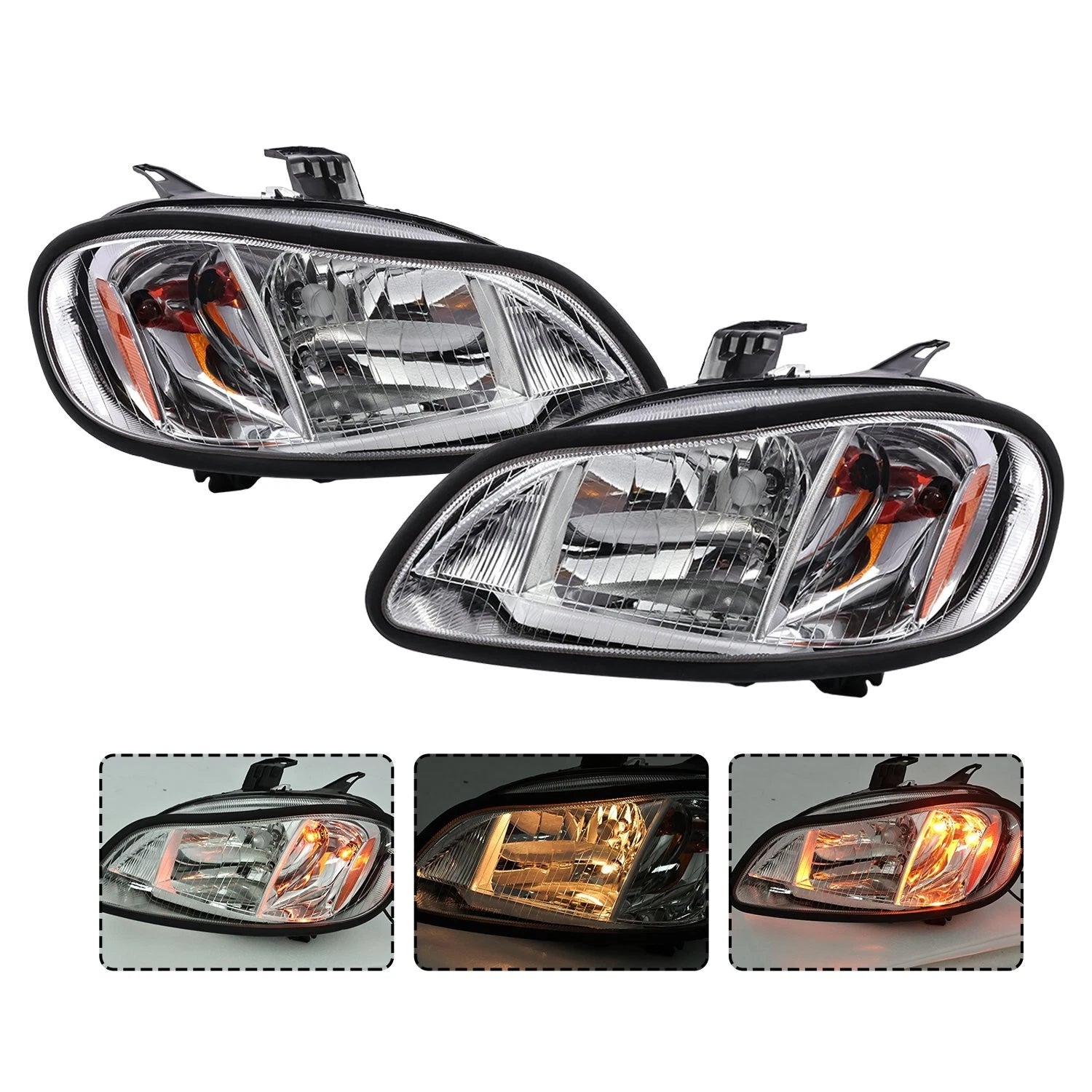 Pair Headlamp Assembly Chrome for Freightliner M2 (2002–2018) / Thomas C2 (2004–2014)