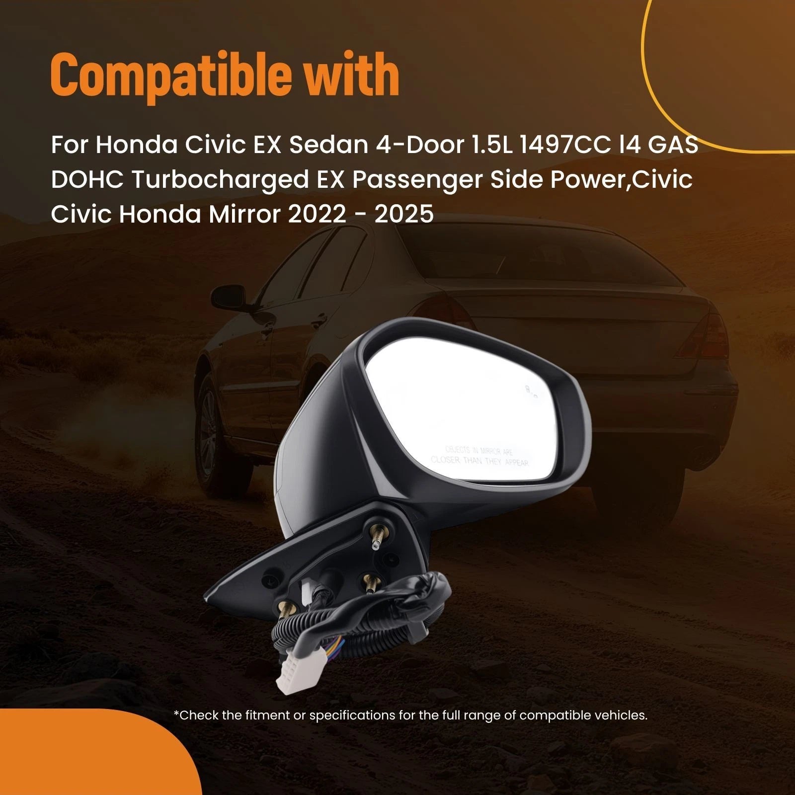 Power Passenger Side Mirror for Honda Civic Turbo (2022–2025) 76208T20A21 Heated
