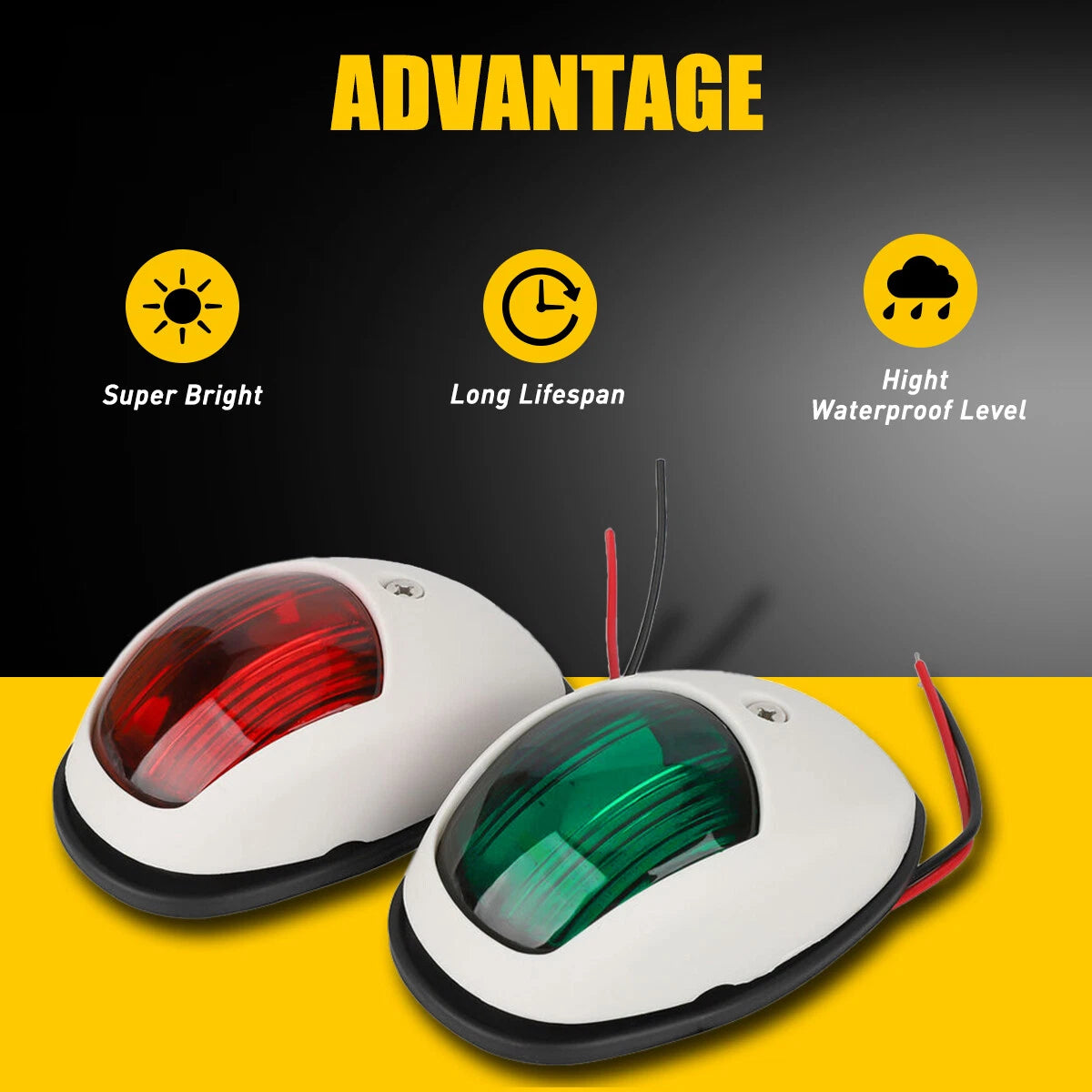 2X Waterproof Red Green 8 LED Navigation Lights for Boat Pontoon (N/A)
