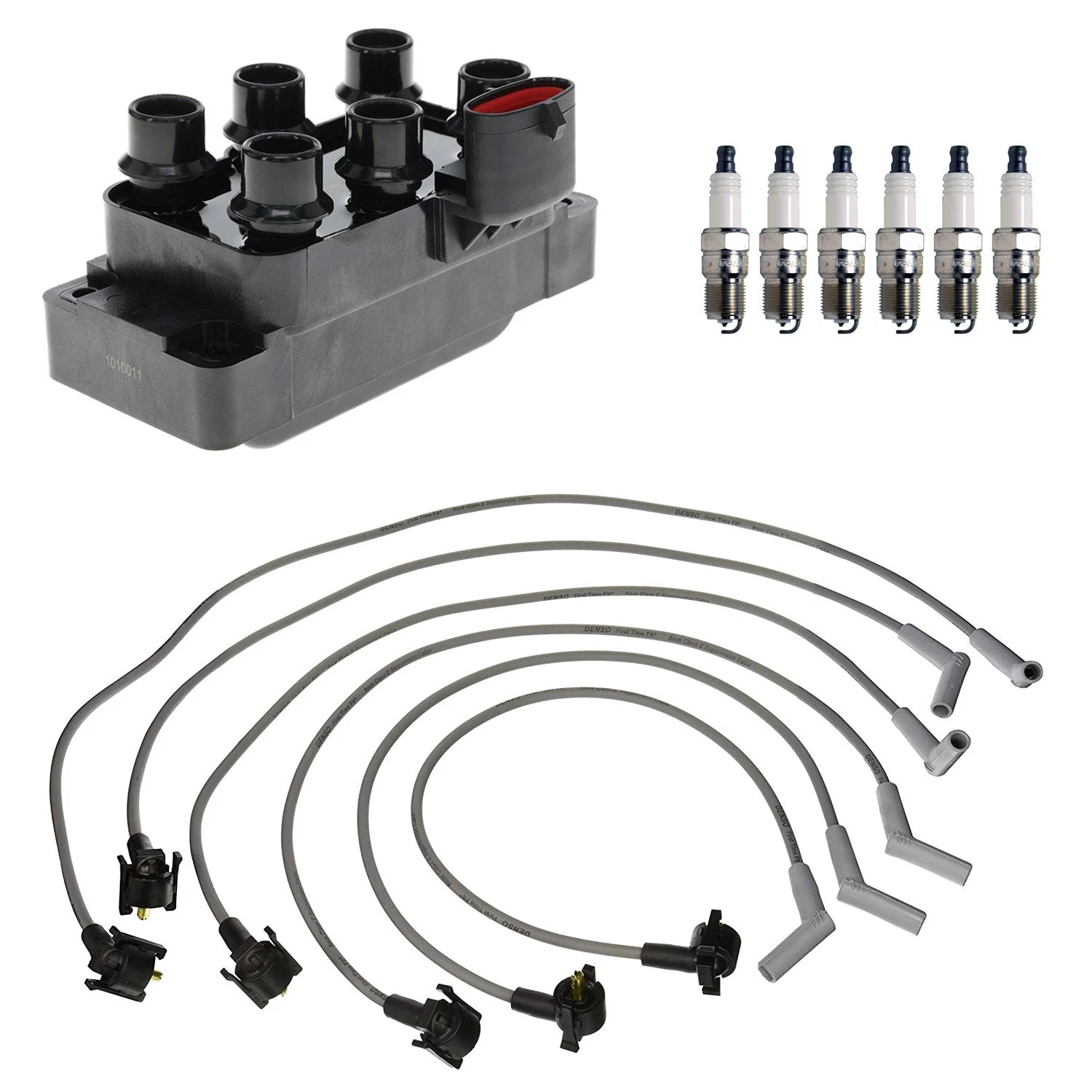 Ignition Coil & Denso 6 Iridium Spark Plug Wire Set for E-150 Econoline