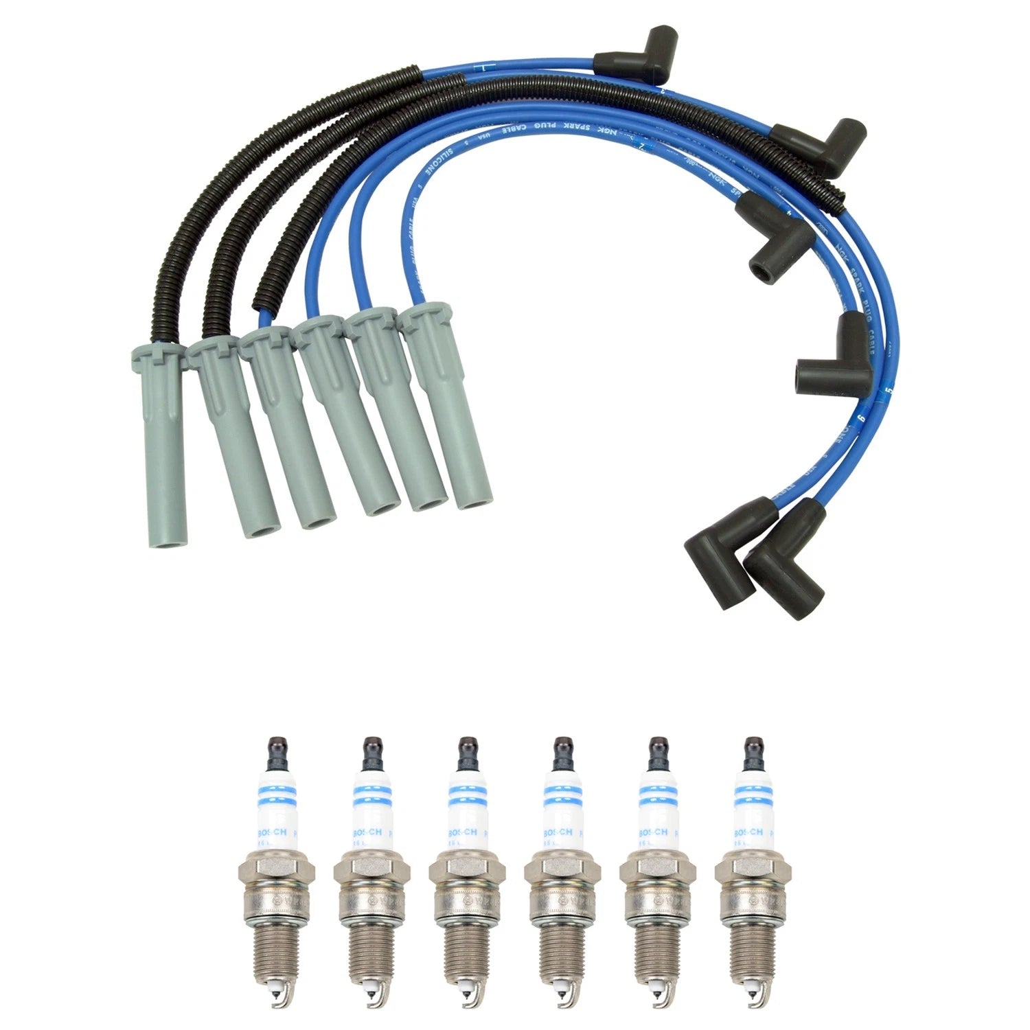 NGK 7mm Wire Set & Bosch Platinum Spark Plug Kit for Caravan Voyager (1996–2003)