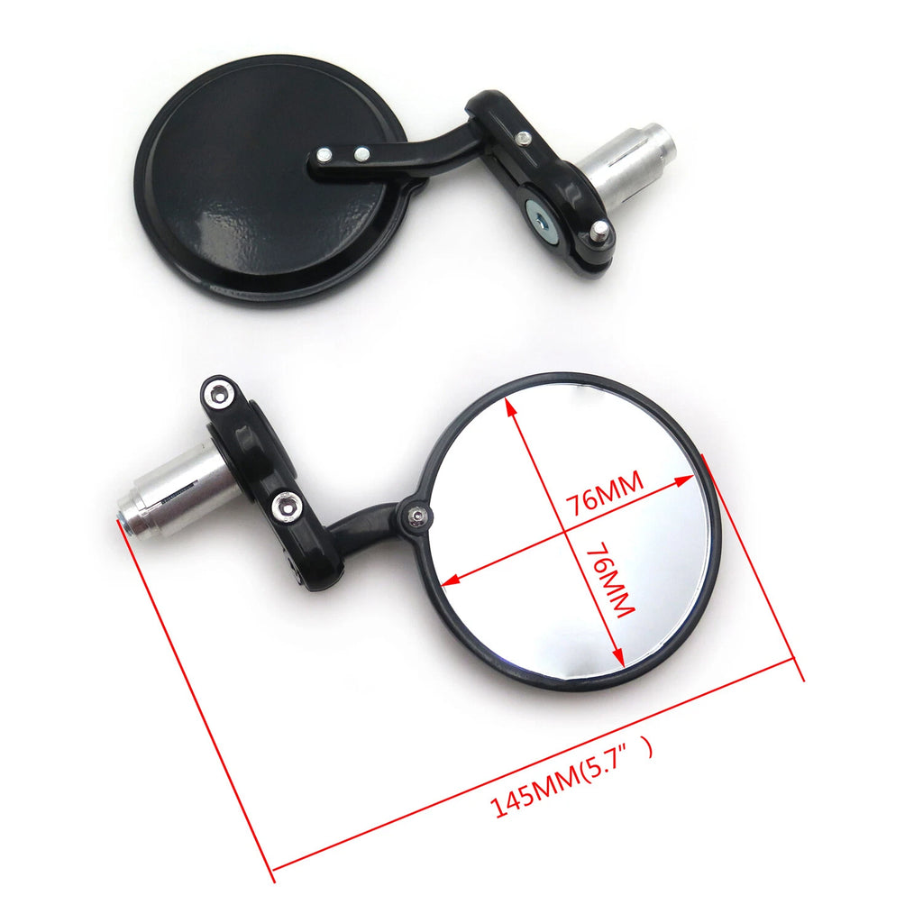 Pair Black Round 7/8" Handle Bar End Side Mirrors for Universal Motorcycles
