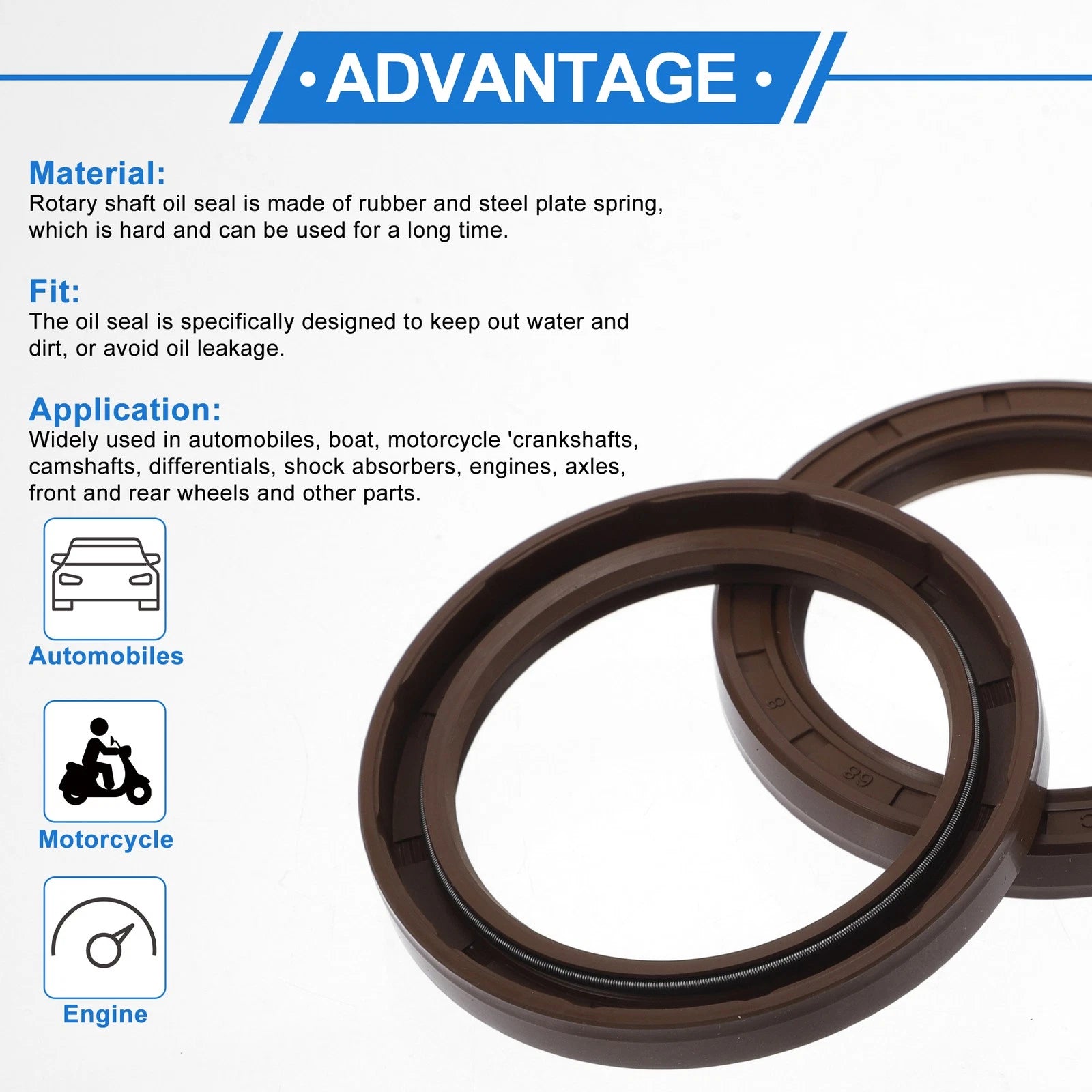 2X Oil Seal Rotary Shaft Seal FKM Rubber 52x68x8mm for Various Models