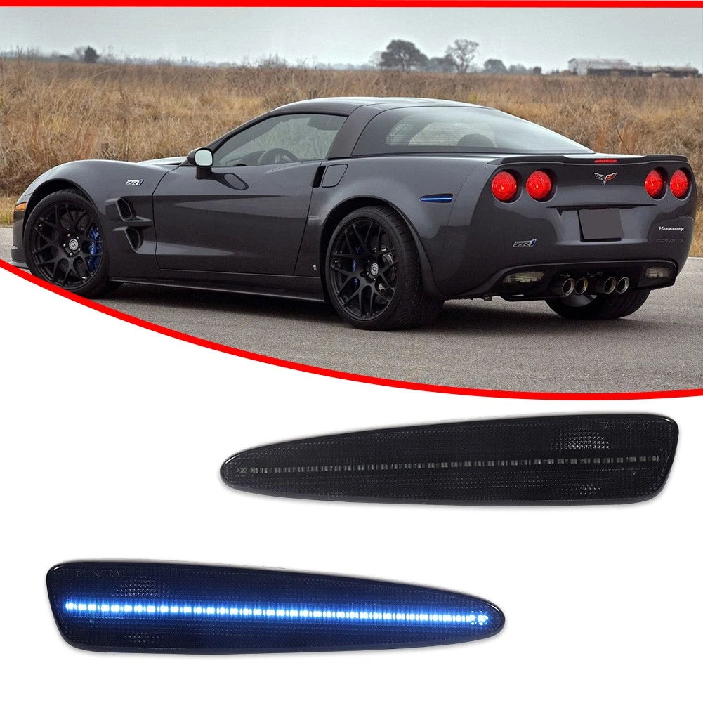 Smoked Ice Blue LED Rear Bumper Side Marker Lights for Chevy Corvette C6 (2005–2013)