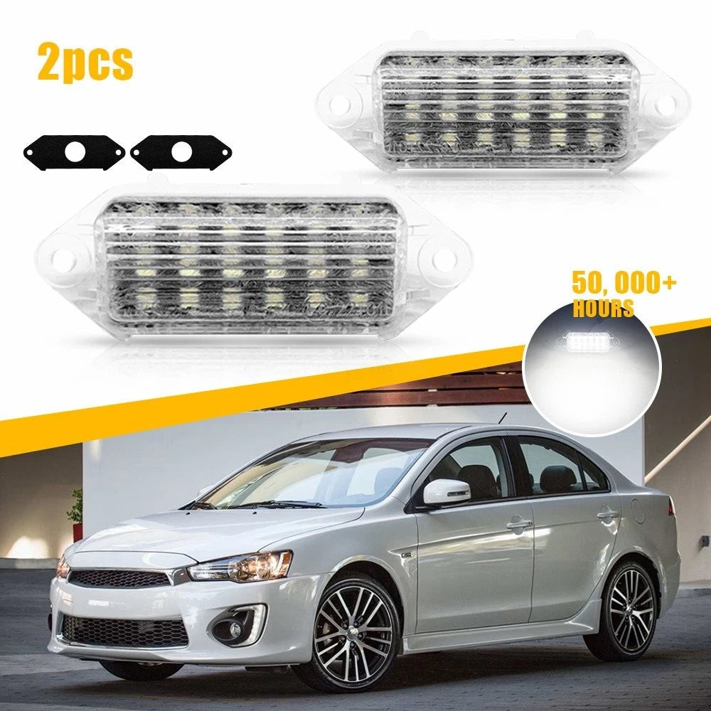 2X License Plate Lights for Lancer Evolution X (2007–2016) White LED Clear Lens