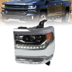 Full LED Headlight for Chevy Silverado 1500 (2016–2018) Left Side, Chrome Bezel