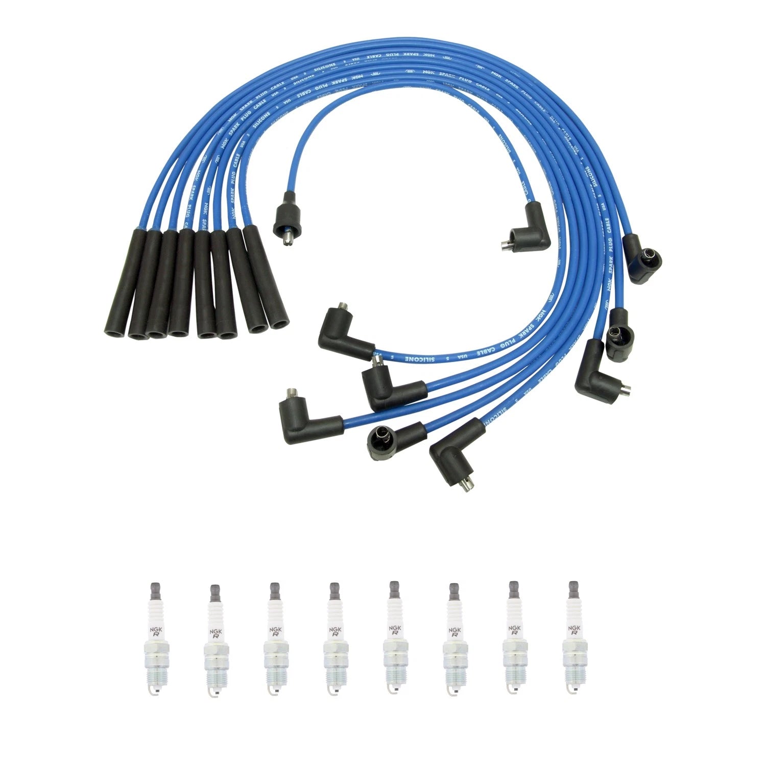 NGK Wire Set & 8 V-Power Spark Plugs for Mustang 5.0L V8 (1970)