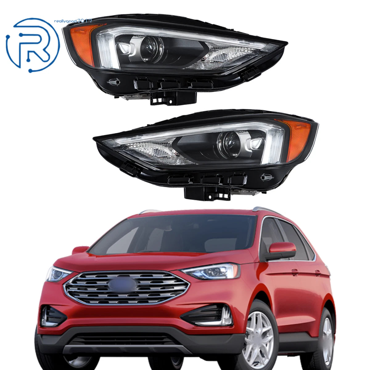 Set of 2 Black LED Headlights for Ford Edge (2019–2023)