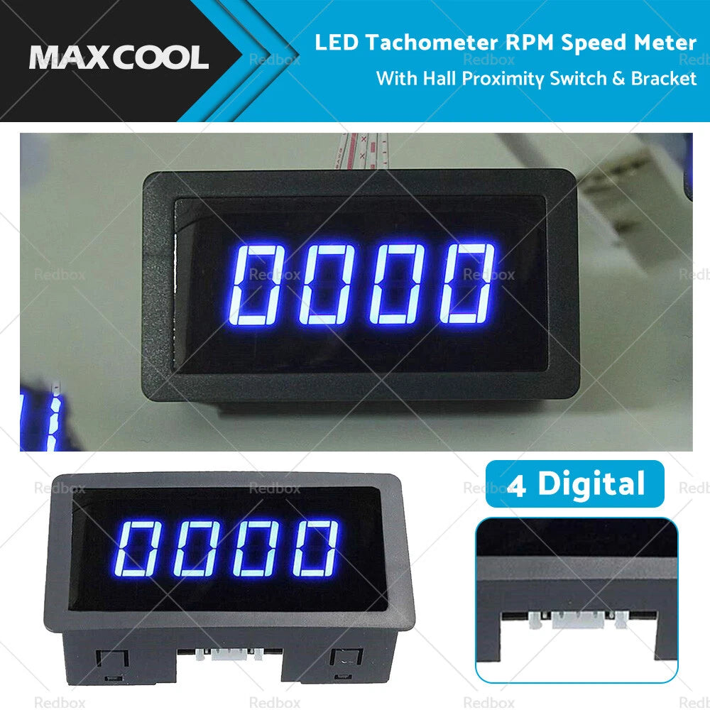 4 Digital LED Tachometer RPM Speed Meter for Universal 12V 24V