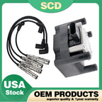 UF277 Ignition Coil & 4 Spark Plug Wires for VW Jetta Beetle Golf (1999–2005)