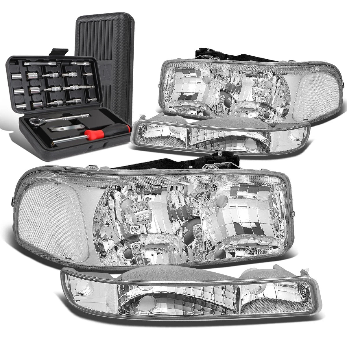 Chrome Clear Signal Headlights + Bumper Lamps for GMC Sierra (1999–2007)