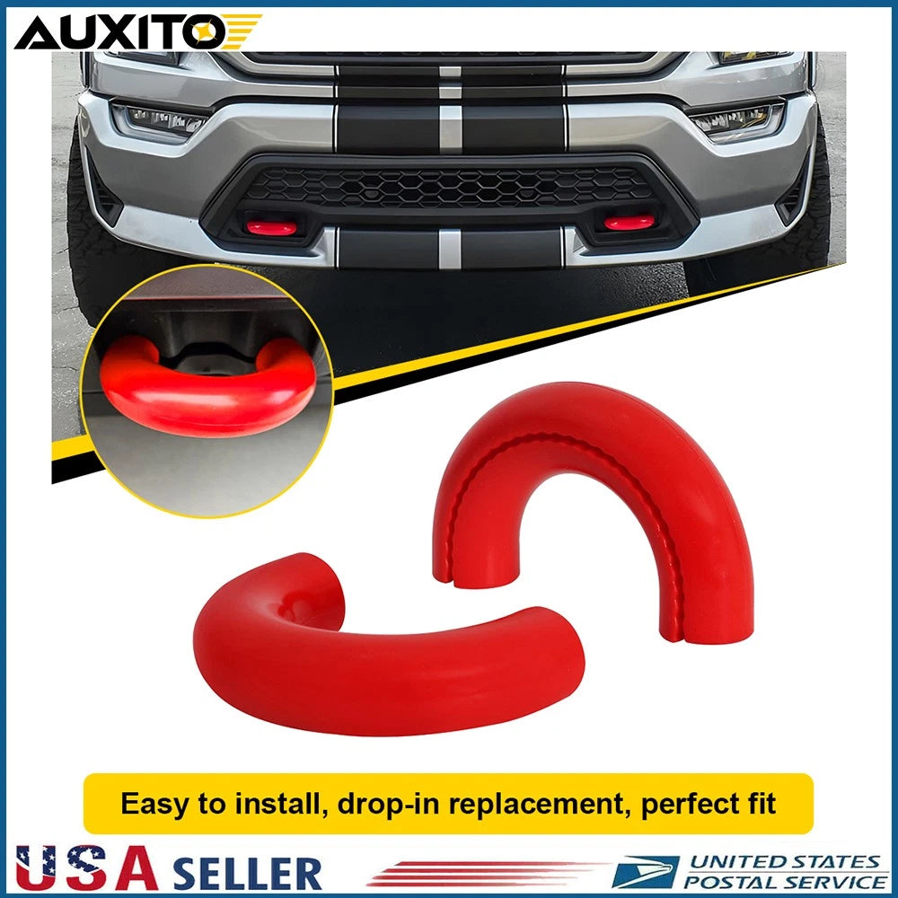 2X Red D-Ring Tow Hook Covers for Ford F150 (2004–2024)
