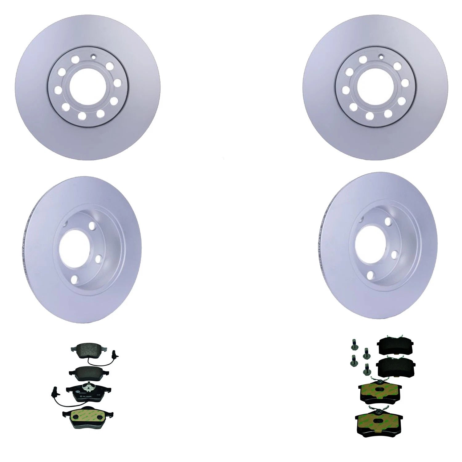 Set of 4 Hella Front Rear Rotors Low-Met Disc Brake Pad Kit for A6 Quattro (2000–2001)