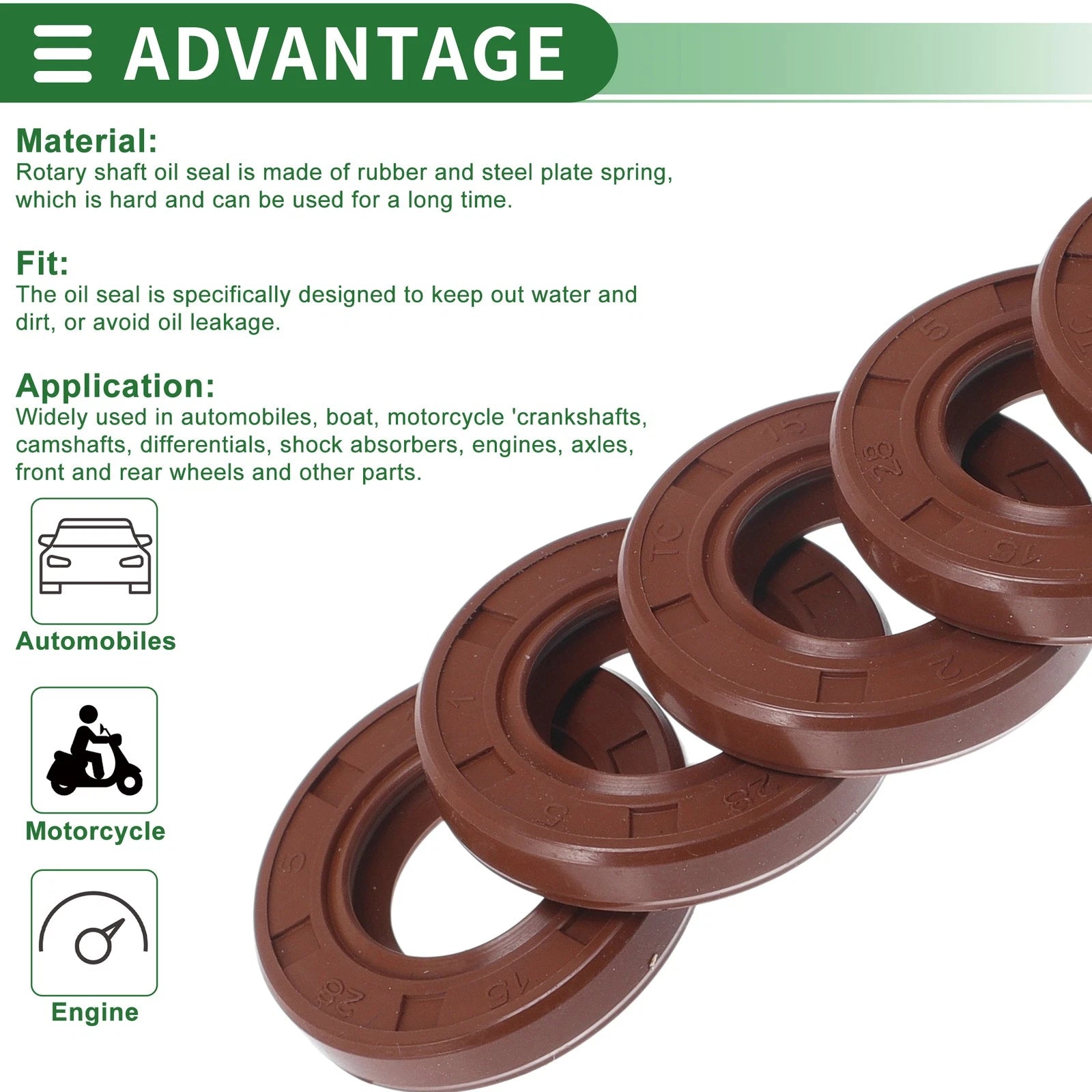 Set of 5 Oil Seal Rotary Shaft Seal FKM Rubber 15x28x5mm